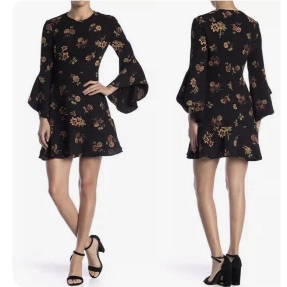 A.L.C. Cassidy Dress Black Silk Floral Mini Ruffle Hem Size 6